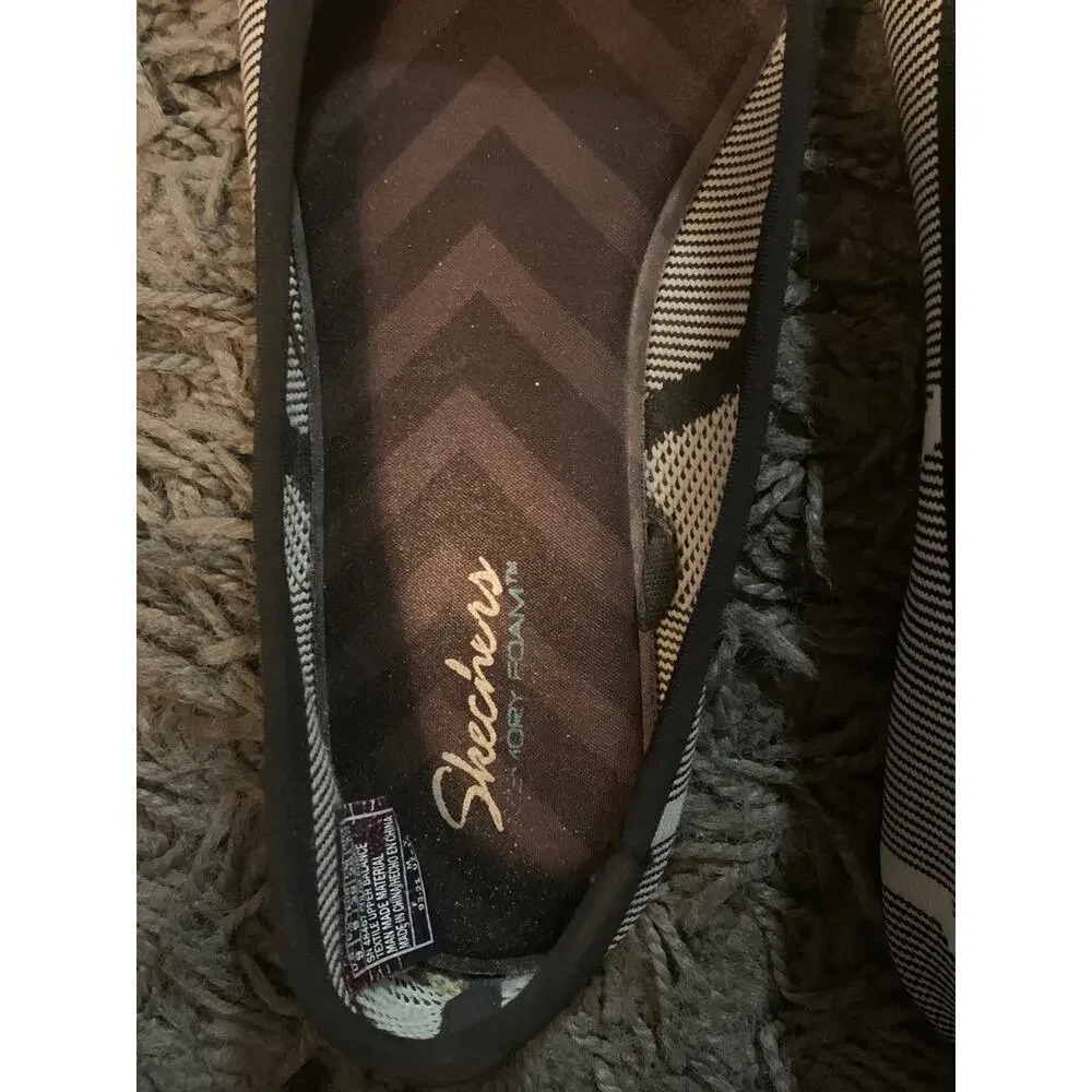 Womens Black & White Skechers Memory Foam Fabric Ballet Flats 48487 Size 9